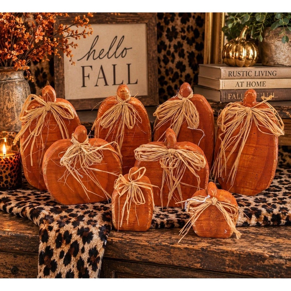 VTG 8pc Wooden Pumpkin Lot Primitive Rustic Fall Thanksgiving Country Decor Lot